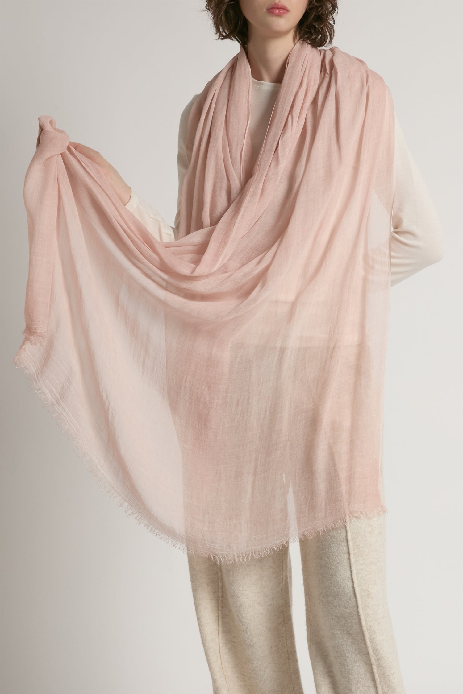 Blush sheer cotton long scarf in lightweight solid fabric for year-round layering – Common Knit