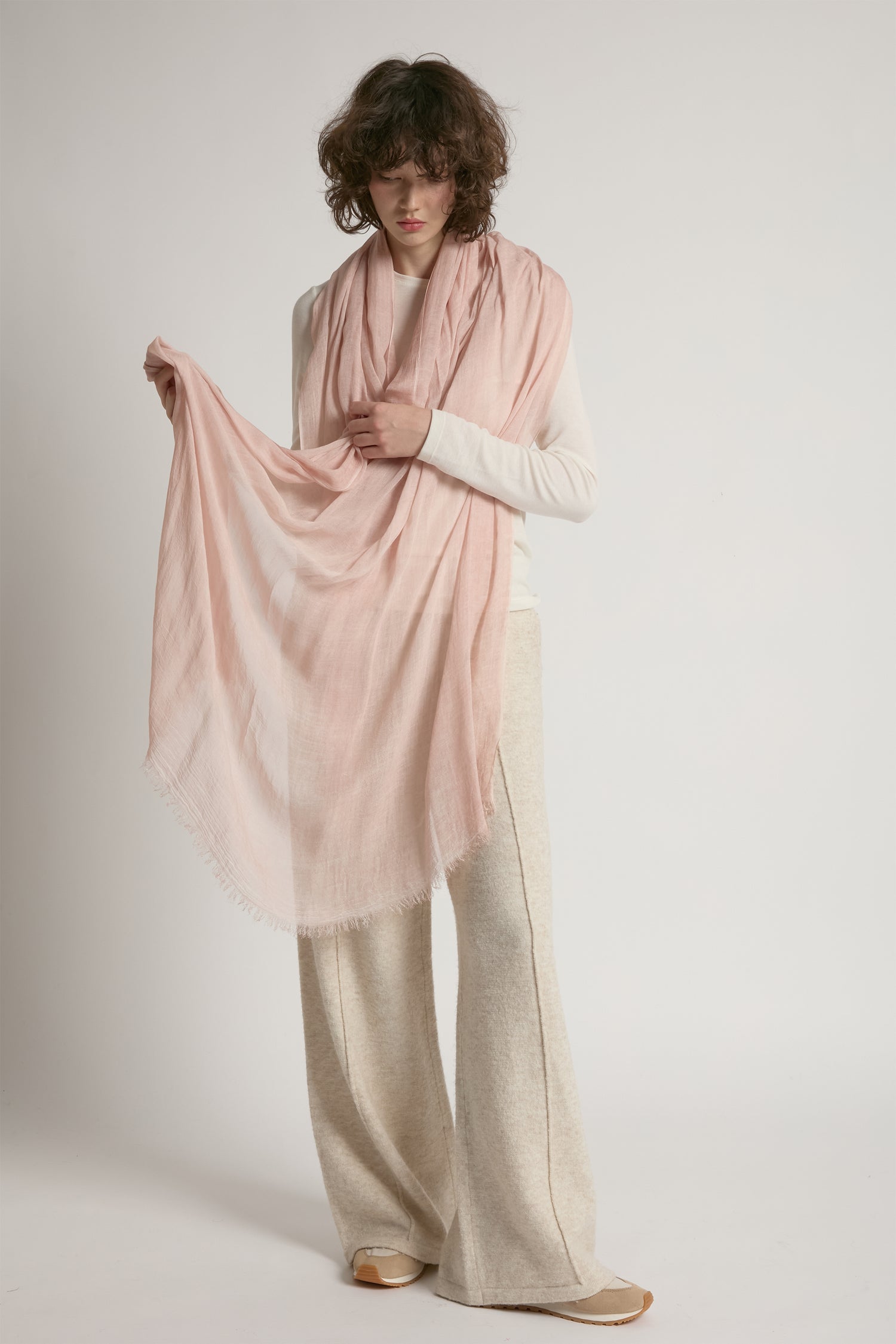 Blush sheer cotton long scarf in lightweight solid fabric for year-round layering – Common Knit