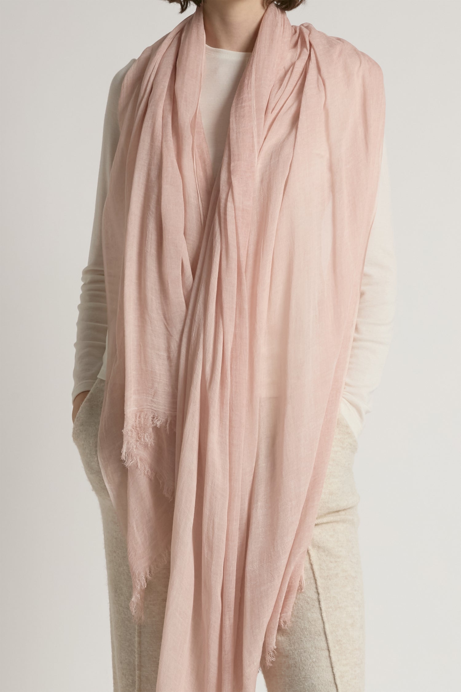 Blush sheer cotton long scarf in lightweight solid fabric for year-round layering – Common Knit