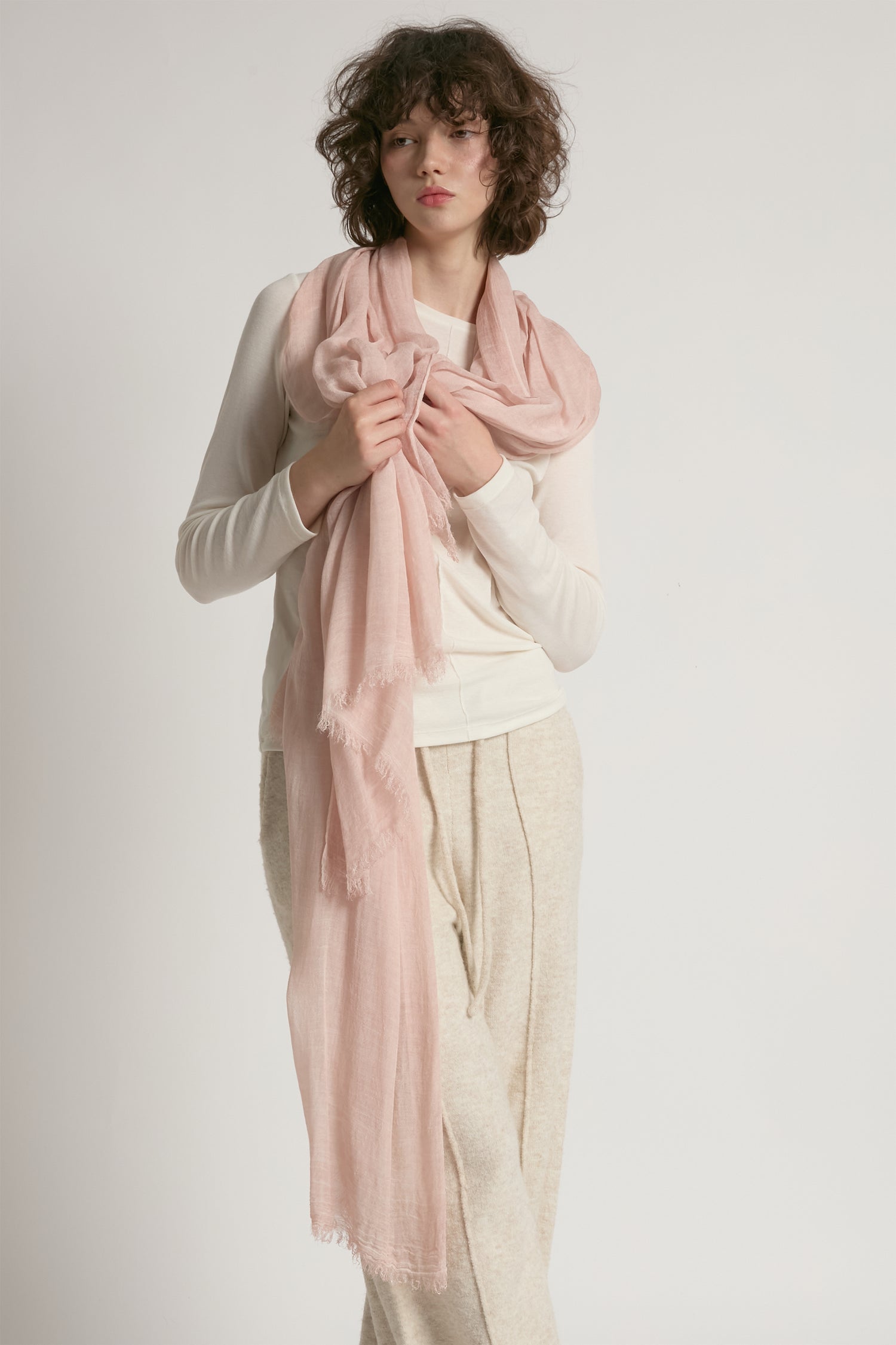 Blush sheer cotton long scarf in lightweight solid fabric for year-round layering – Common Knit