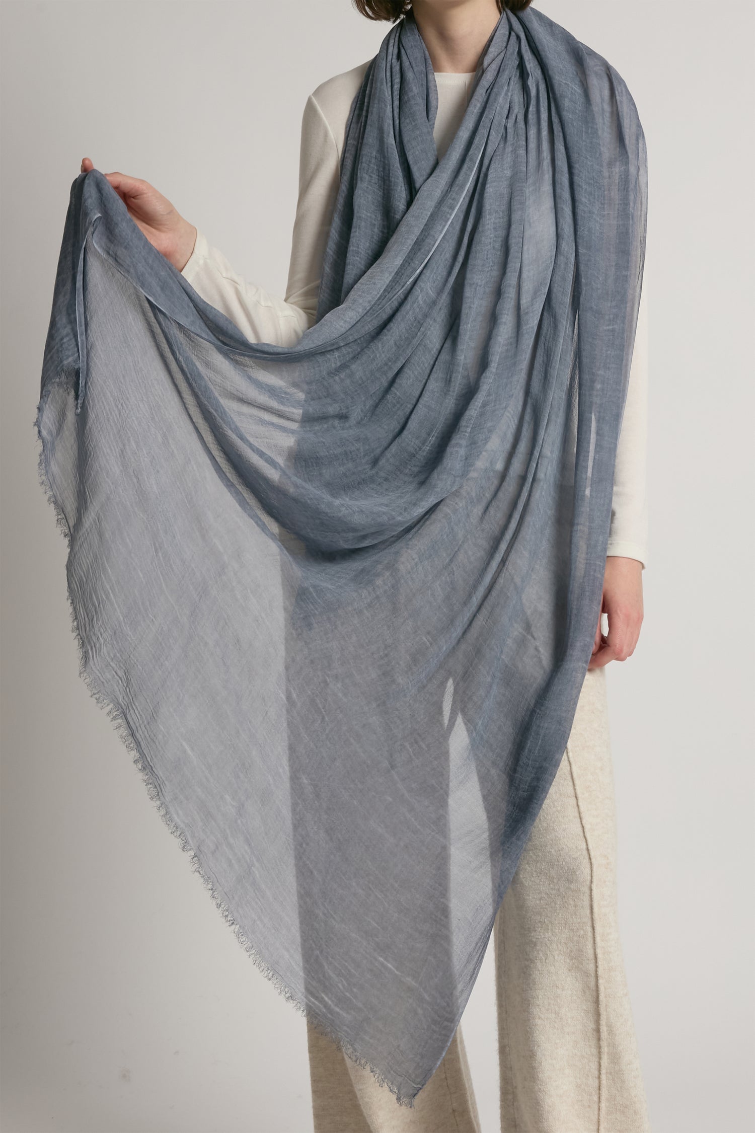 Denim sheer cotton long scarf in lightweight solid fabric for year-round layering – Common Knit