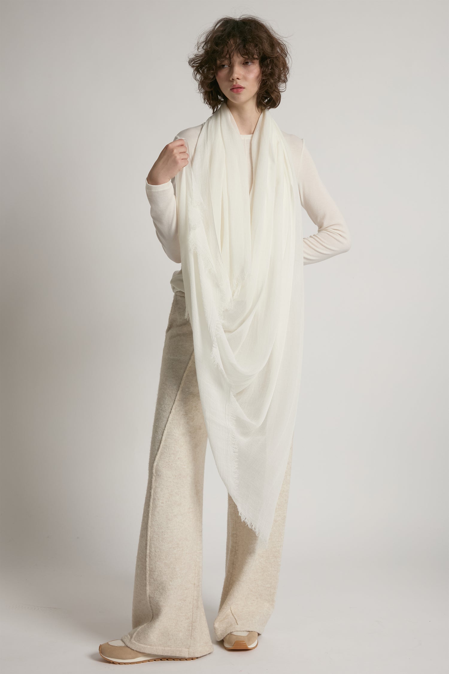 Lace white sheer cotton long scarf in lightweight solid fabric for year-round layering – Common Knit