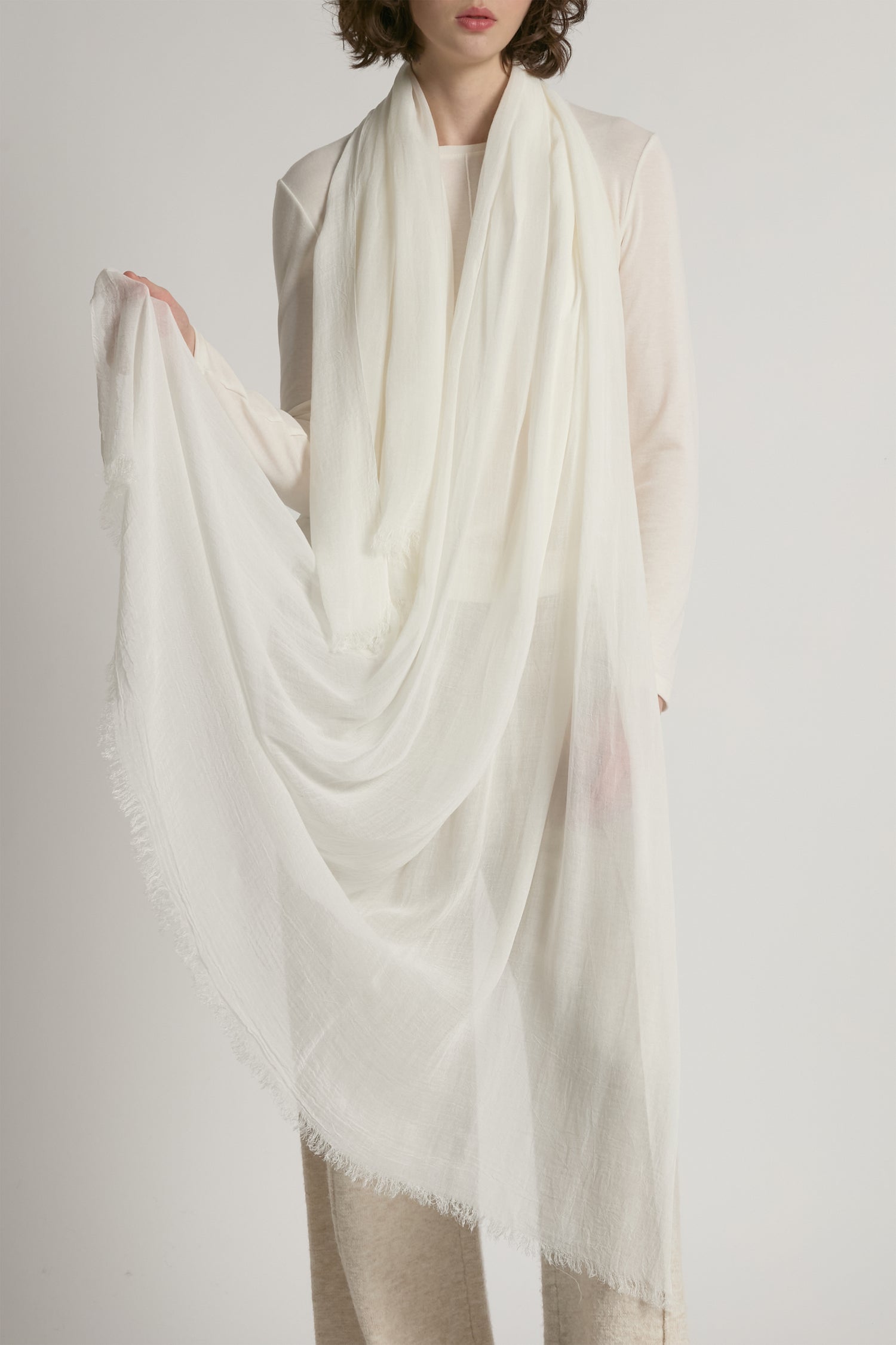 Lace white sheer cotton long scarf in lightweight solid fabric for year-round layering – Common Knit