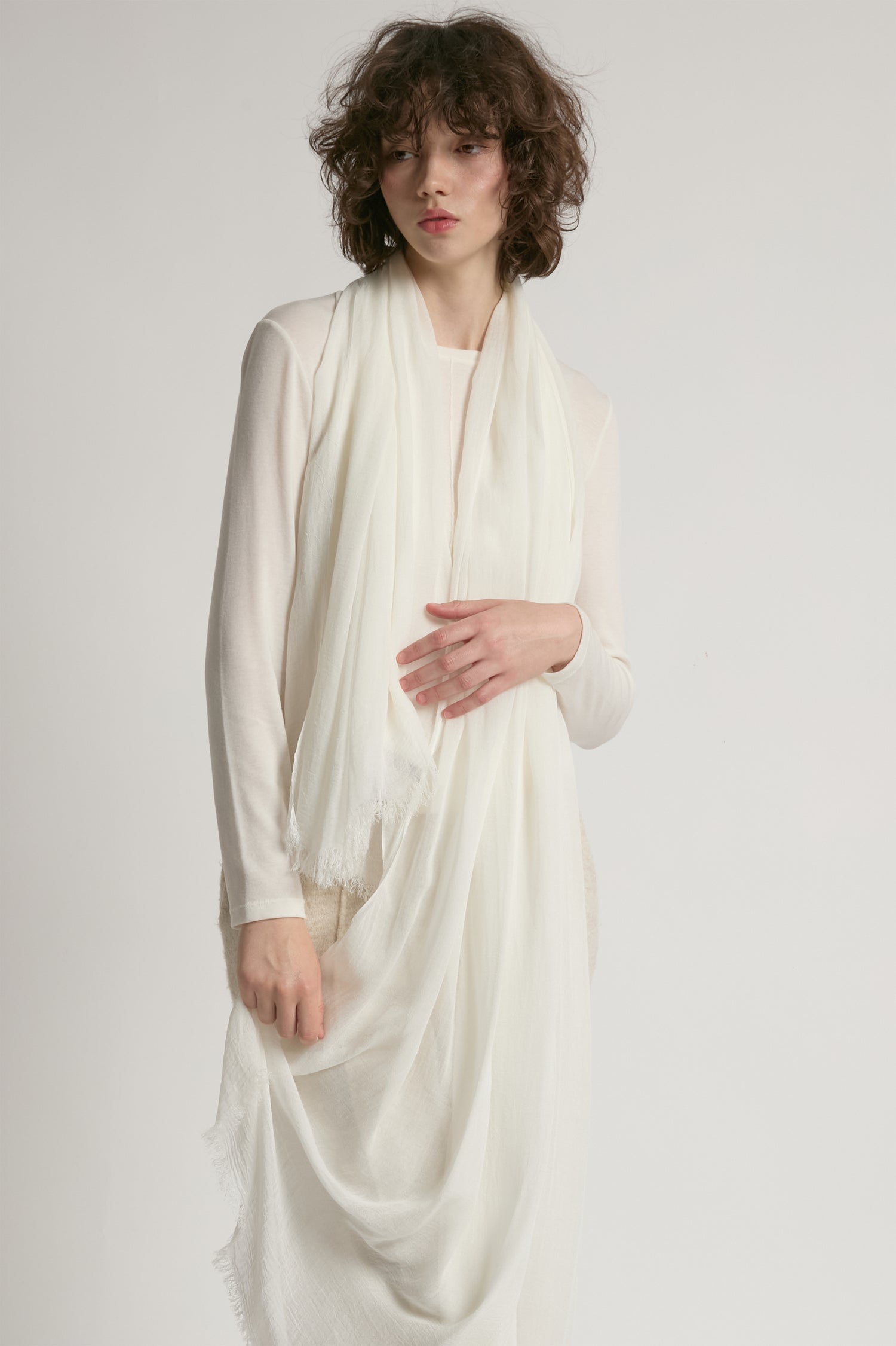 Lace white sheer cotton long scarf in lightweight solid fabric for year-round layering – Common Knit