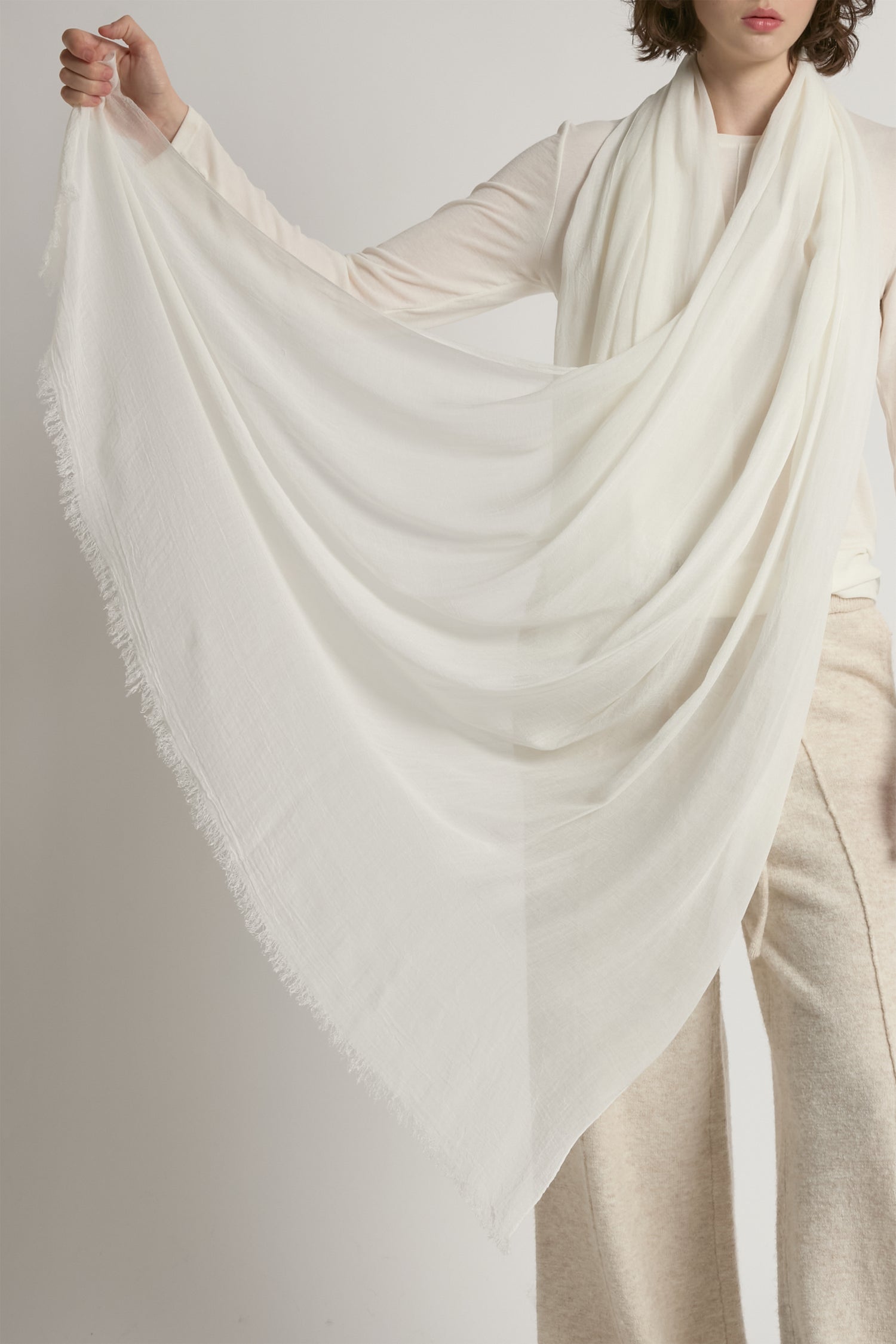 Lace white sheer cotton long scarf in lightweight solid fabric for year-round layering – Common Knit