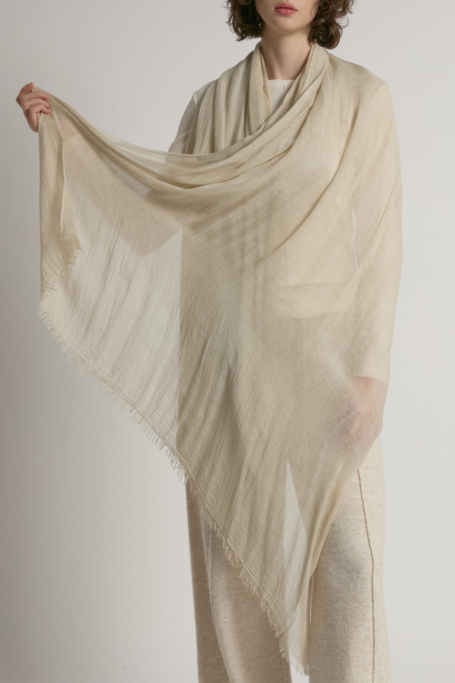 Oatmeal sheer cotton long scarf in lightweight solid fabric for year-round layering – Common Knit