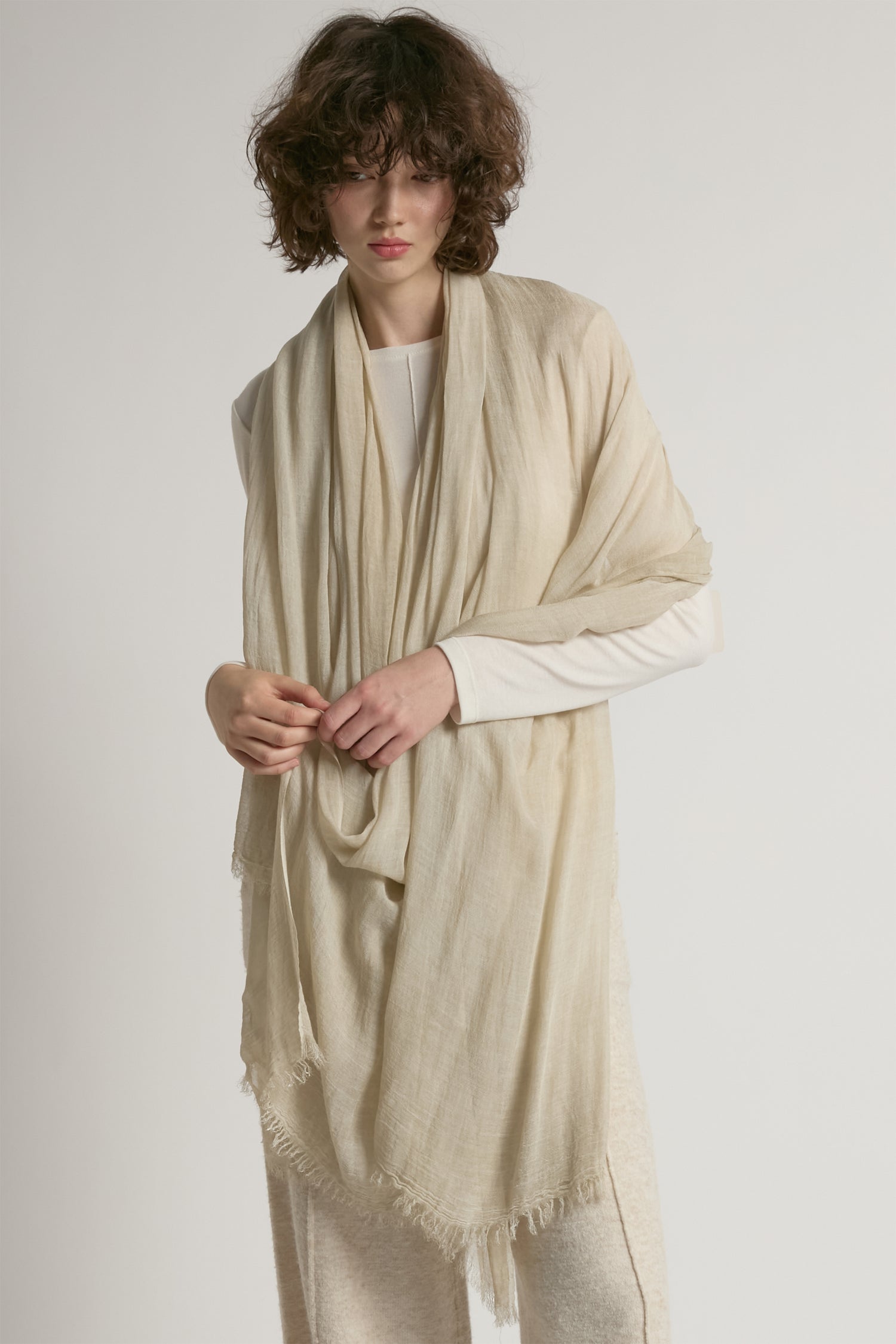 Oatmeal sheer cotton long scarf in lightweight solid fabric for year-round layering – Common Knit