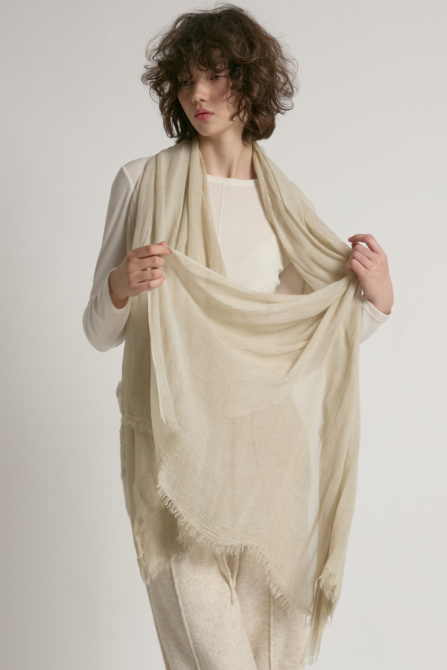 Oatmeal sheer cotton long scarf in lightweight solid fabric for year-round layering – Common Knit