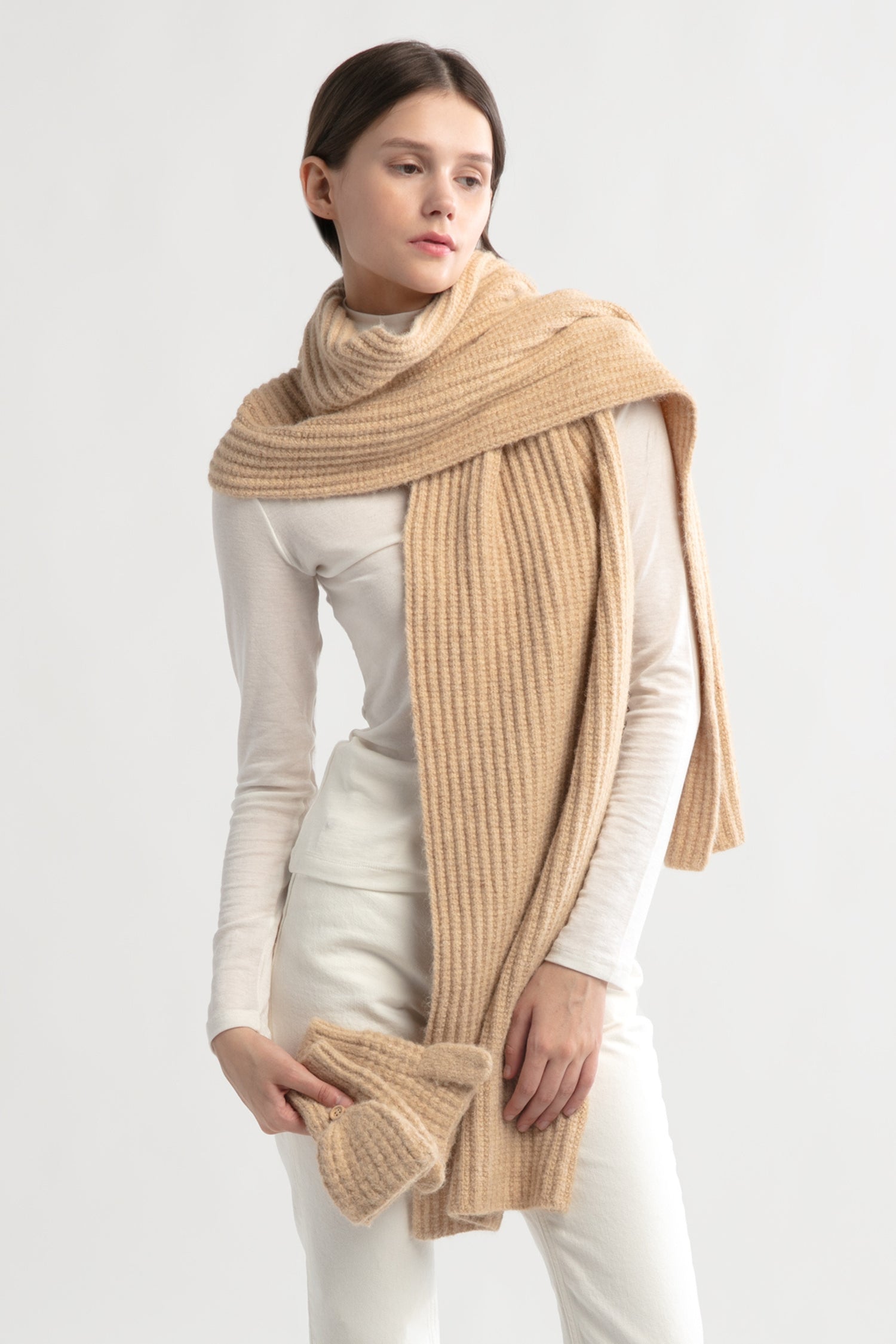 Wool Blend Rib Knit Scarf