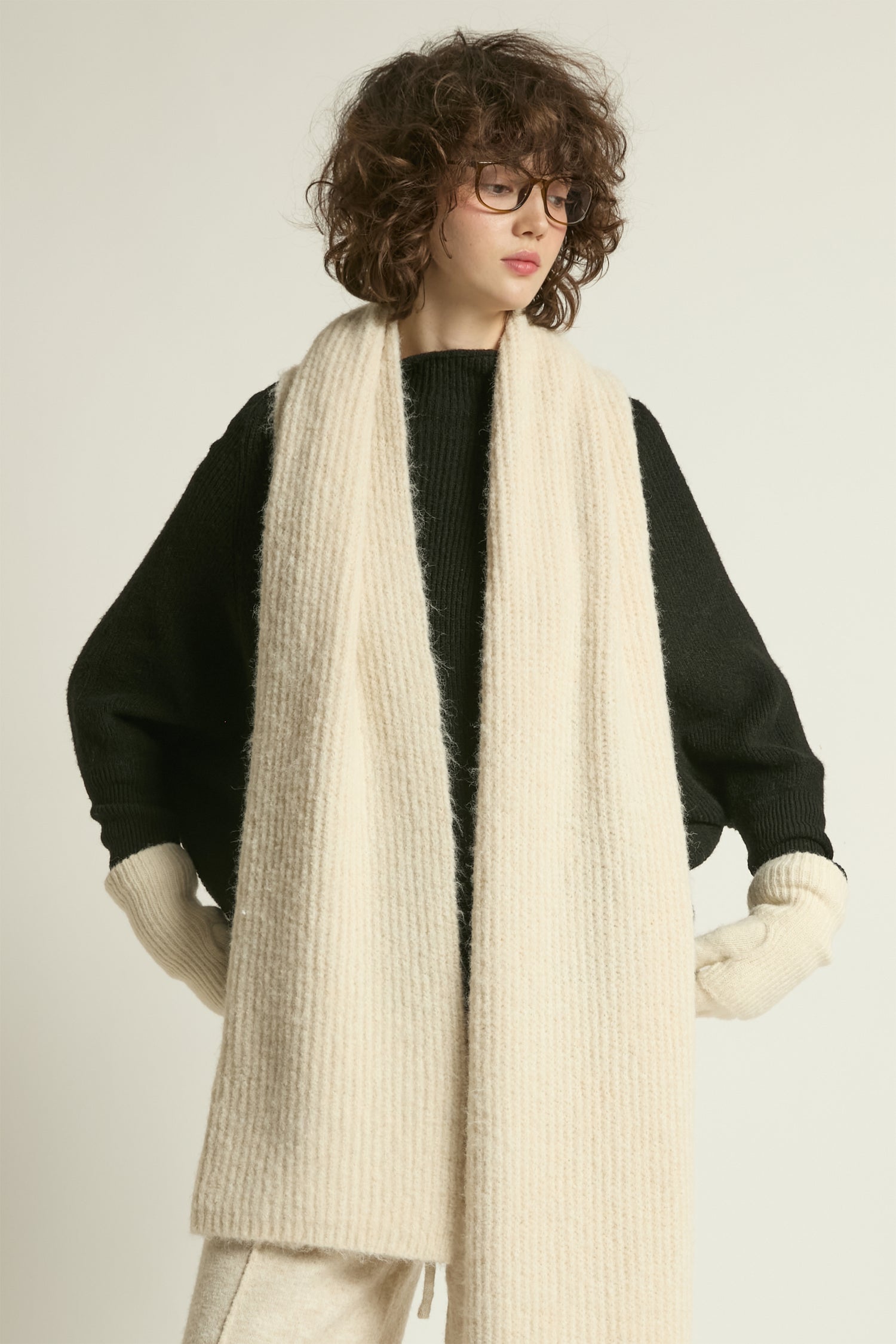 Wool Blend Rib Knit Scarf