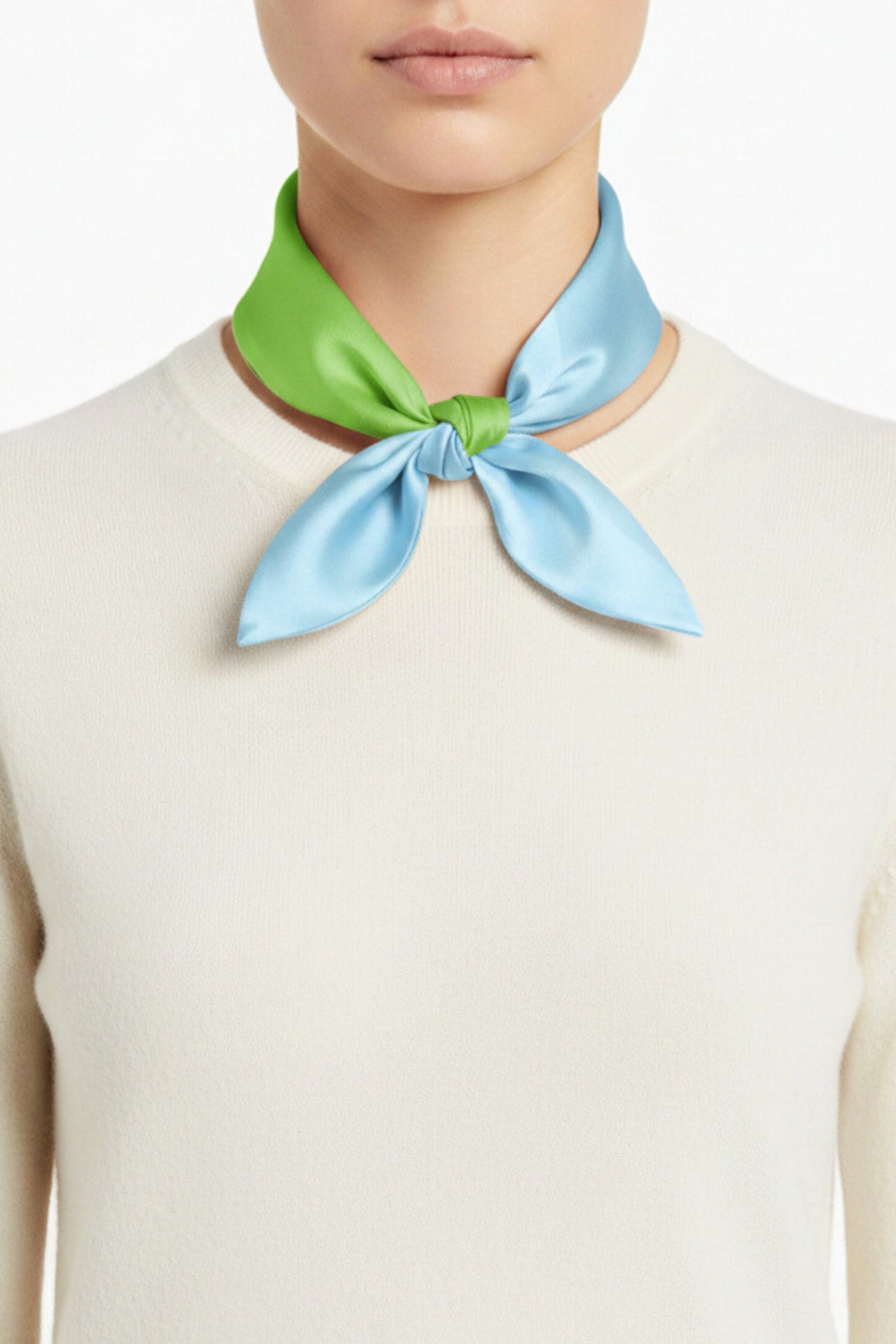 Green silk bandana with tonal triangle color block design – Common Knit