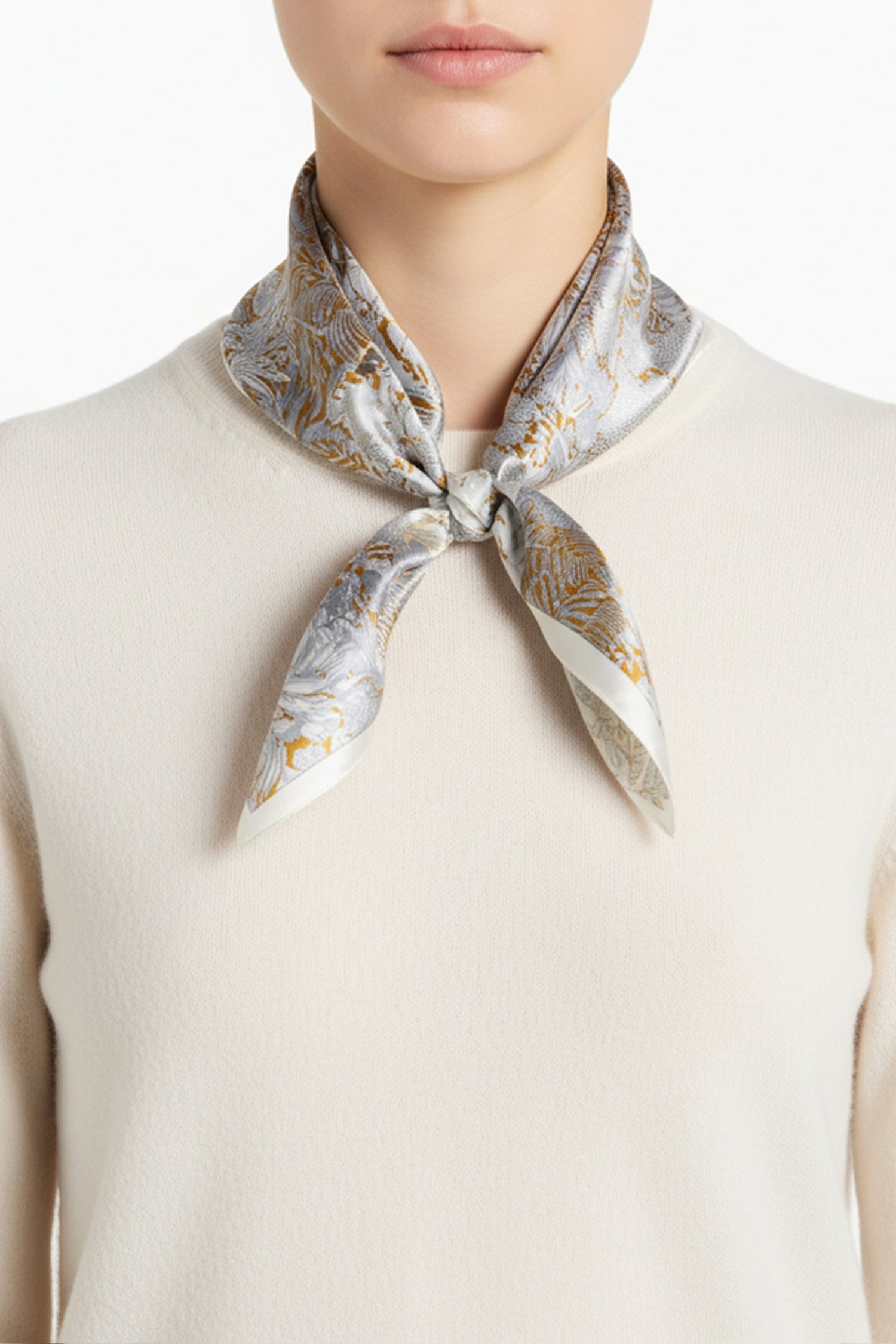 Silk bandana with tropical landscape print in soft pastel tones – Common Knit