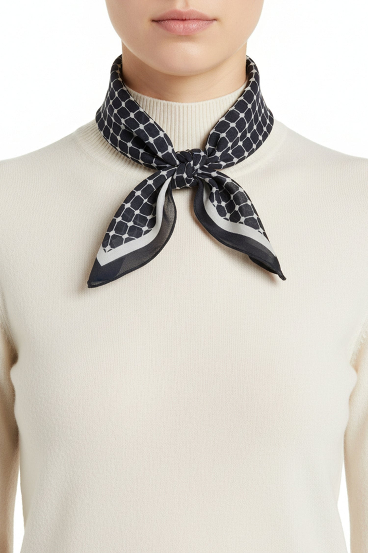 Lightweight navy bandana with dotted diamond geometric pattern – Common Knit