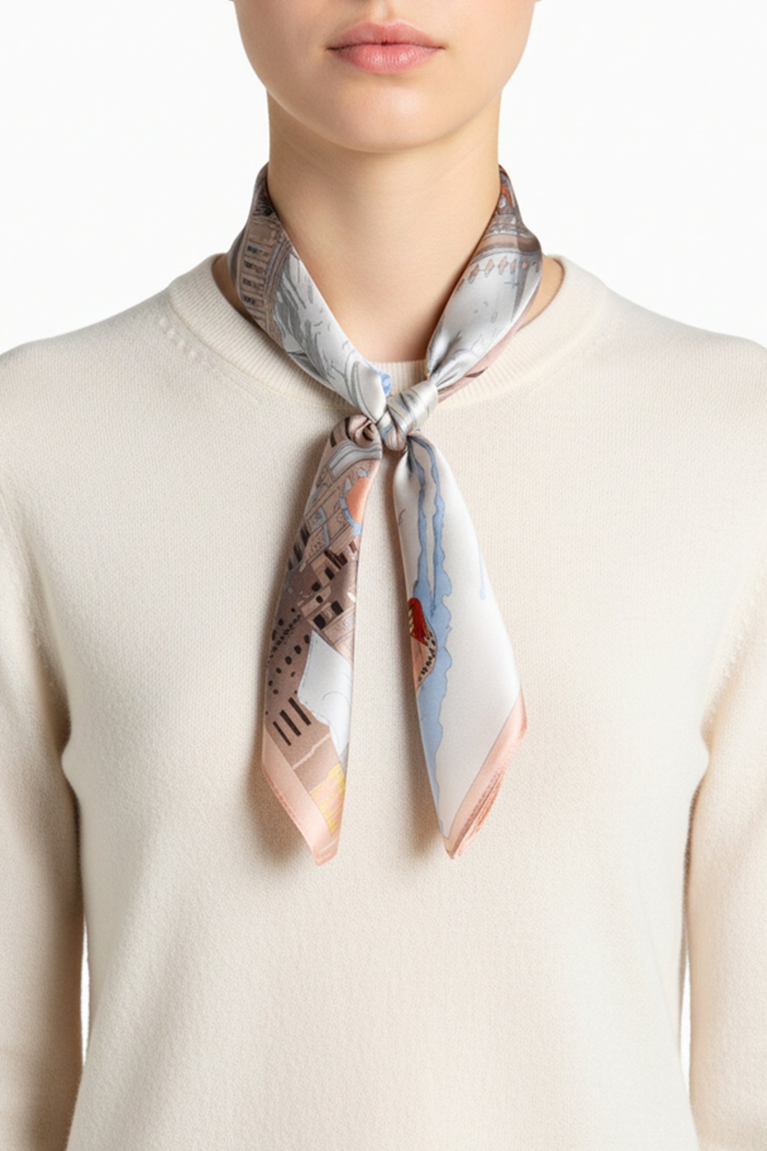 Pastel silk bandana with surreal print for artistic accessory styling – Common Knit