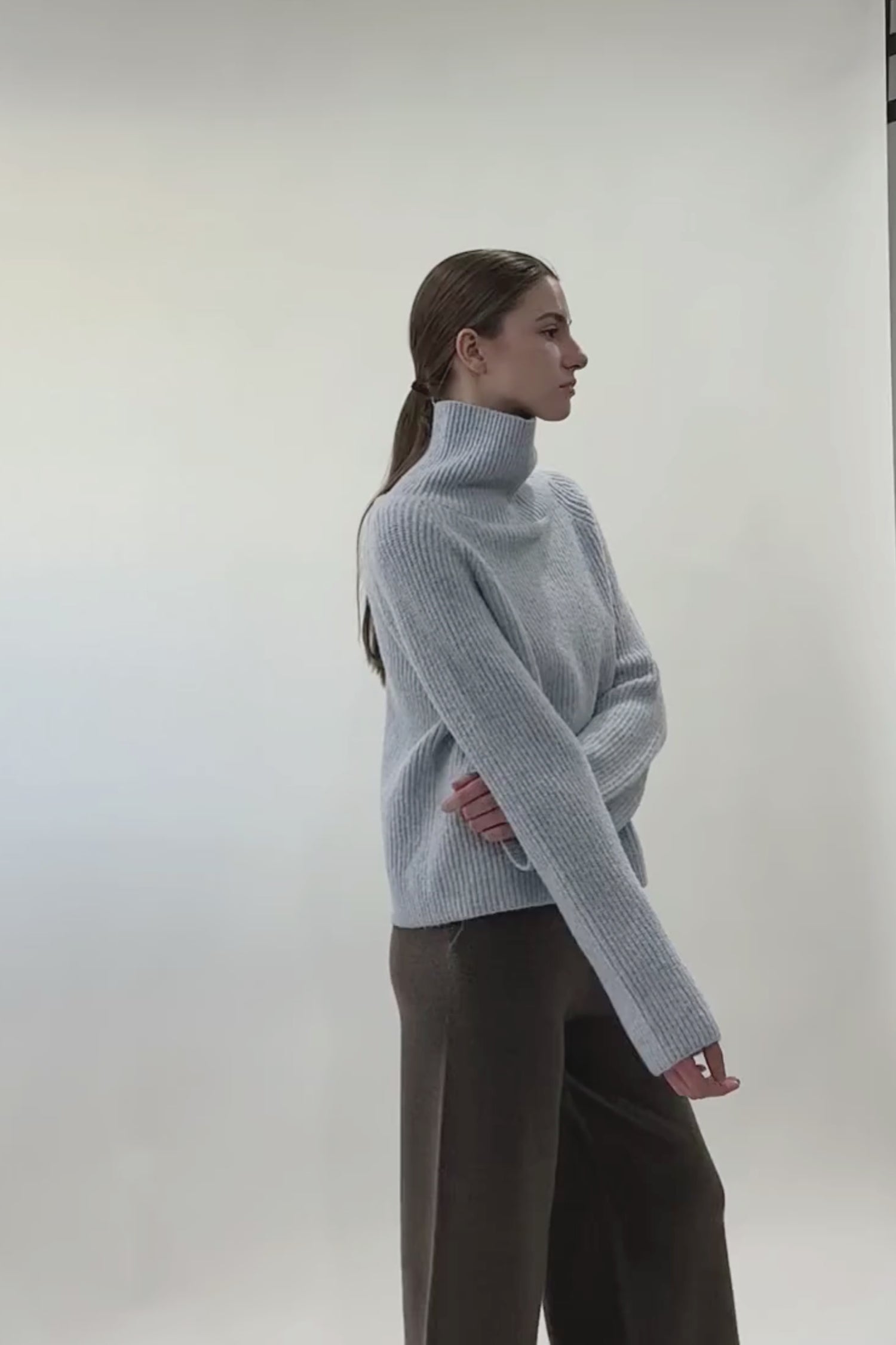Funnel Neck Rib Knit Pullover